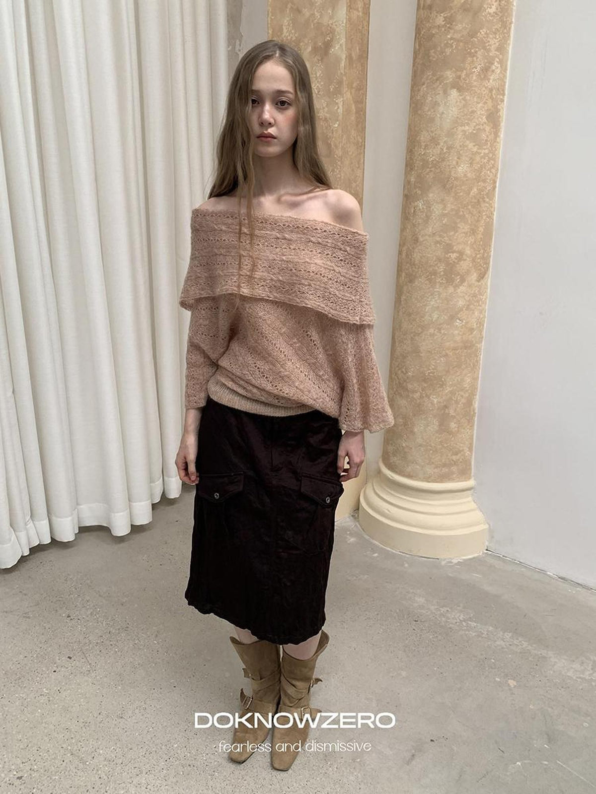 DKZ OFFICIAL Jacquard Slant Neck Mohair Women&