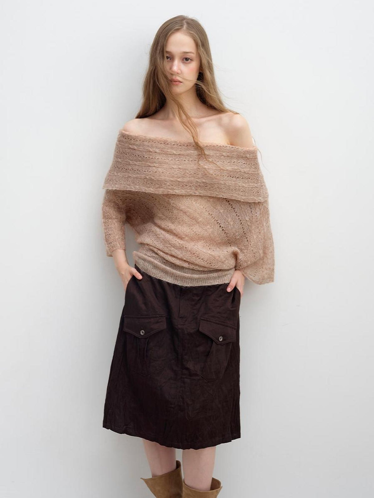 DKZ OFFICIAL Jacquard Slant Neck Mohair Women&
