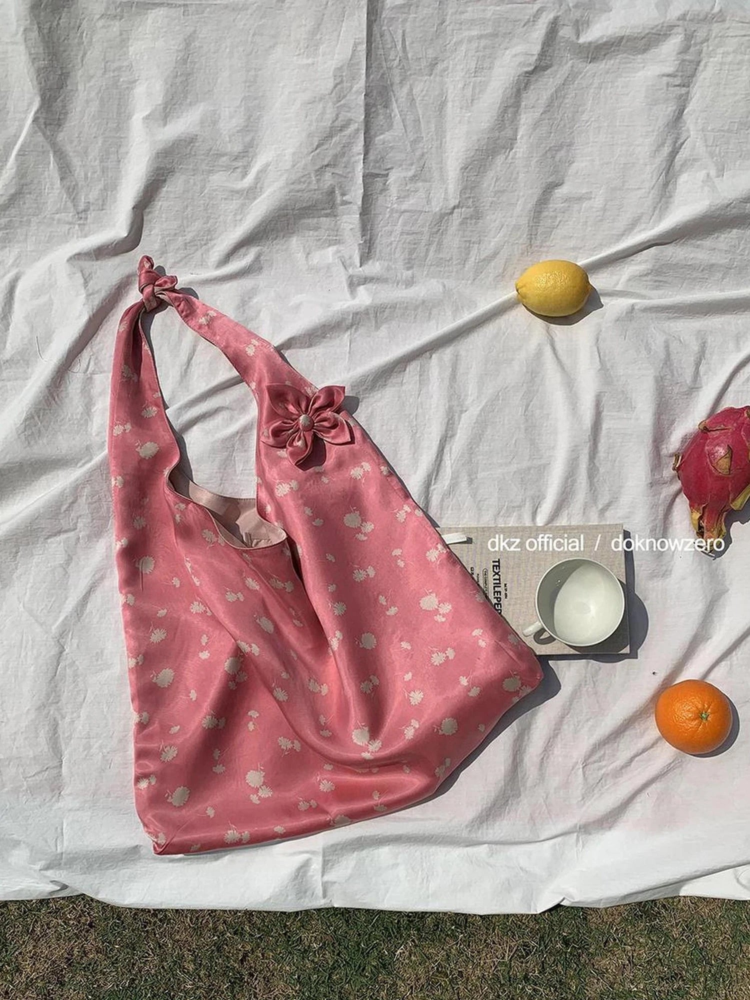 DKZ OFFICIAL Japanese Cupro Floral Print Commuter Tote Bag