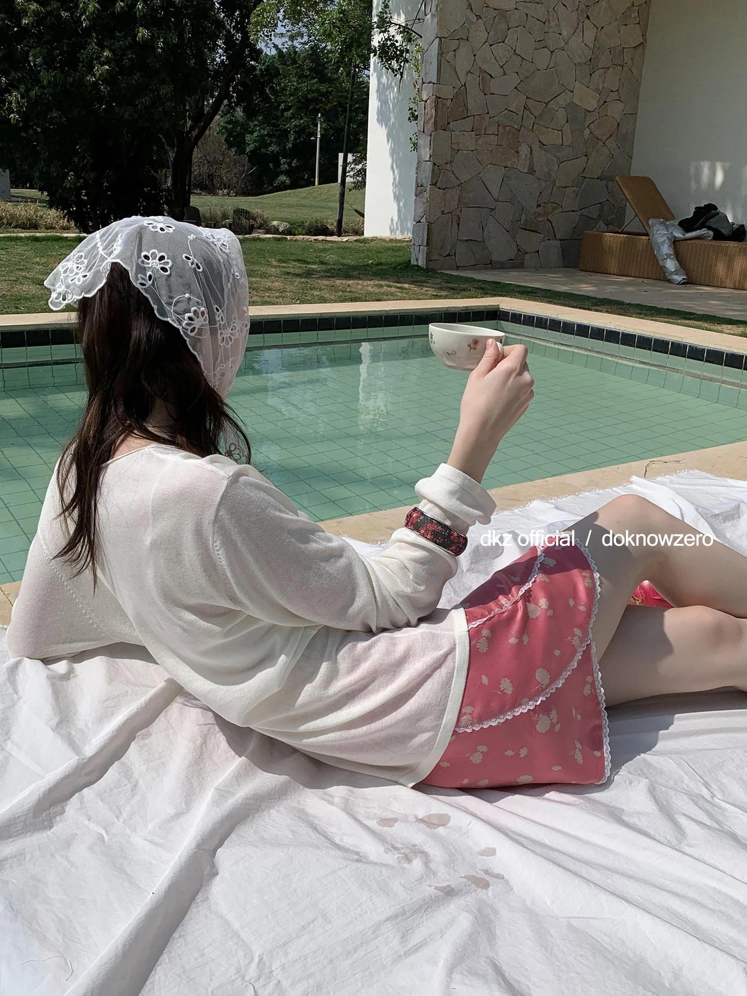 DKZ OFFICIAL Japanese Cupro Silk Floral Layered Midi Skirt