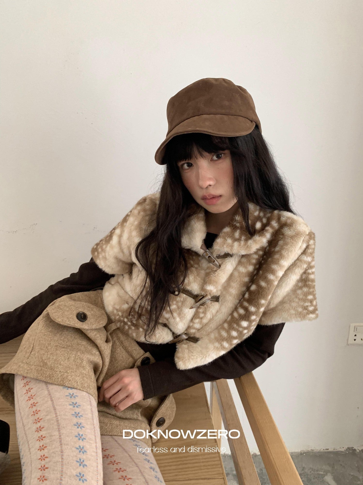 DKZ OFFICIAL Khaki Deer Print Buttoned Cropped Women&