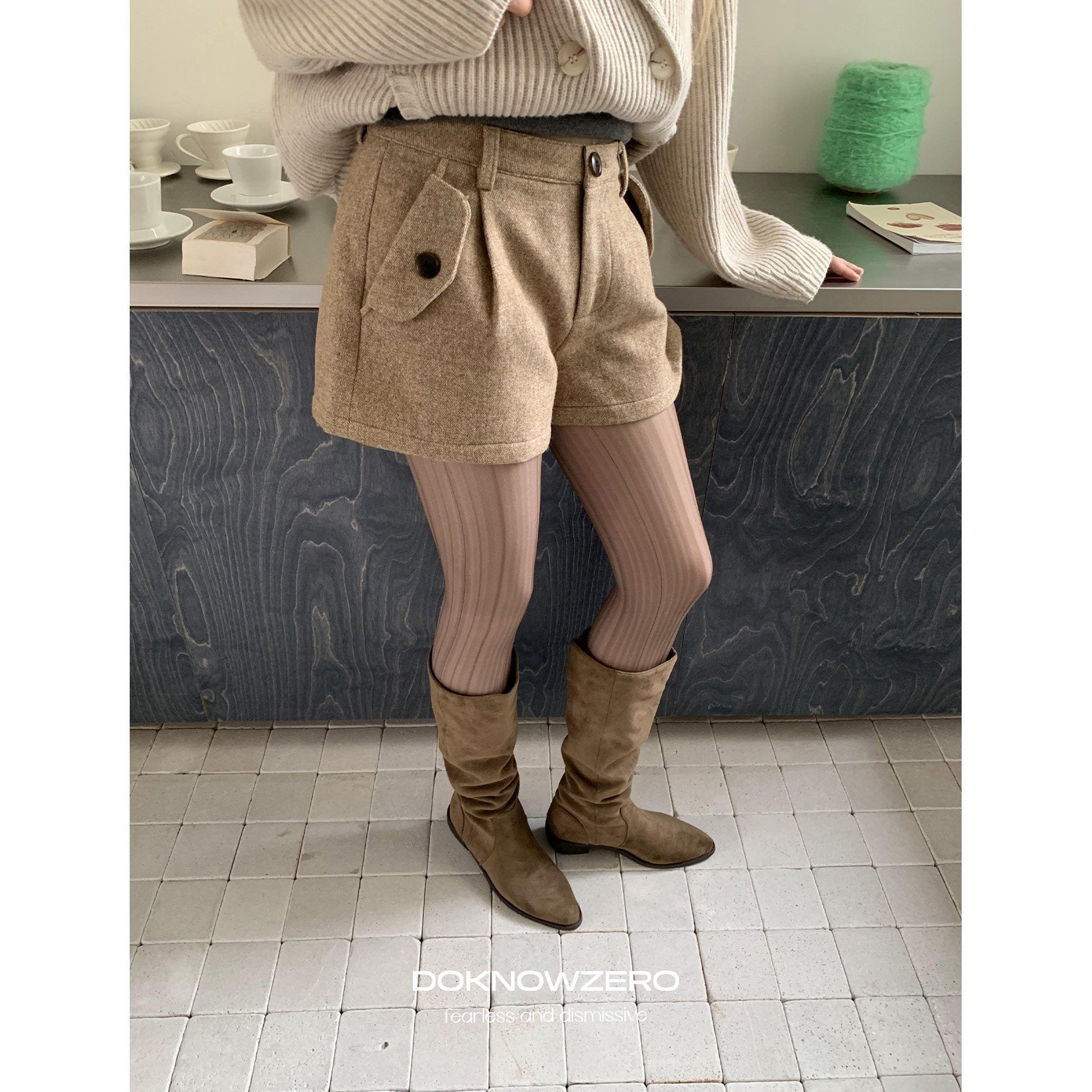 DKZ OFFICIAL Khaki Pleated Layered Vintage Straight Women&