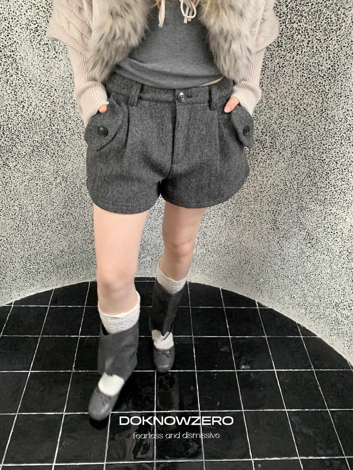DKZ OFFICIAL Khaki Pleated Layered Vintage Straight Women&