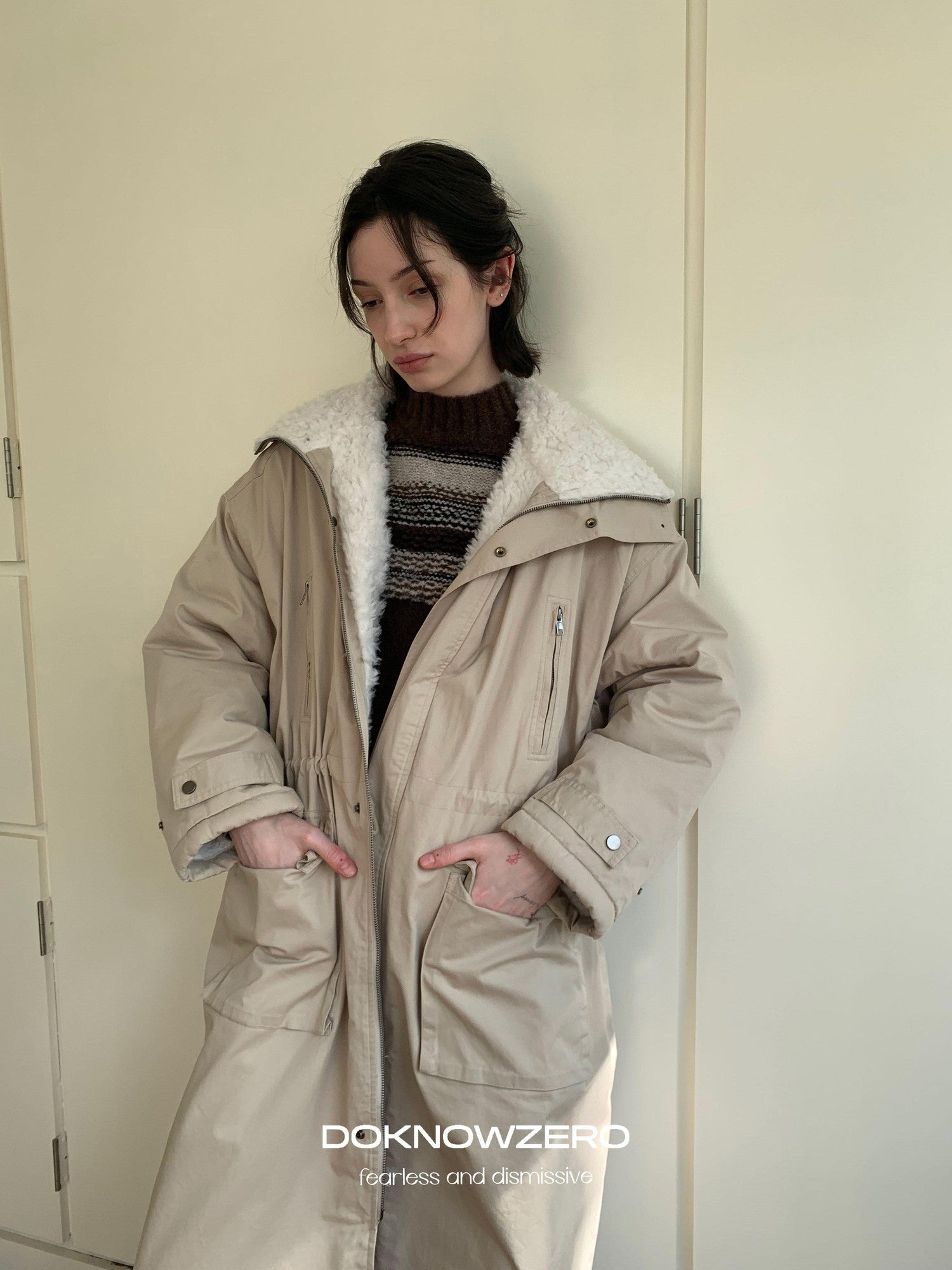 DKZ OFFICIAL Khaki Single Breasted Relaxed Fit Women&