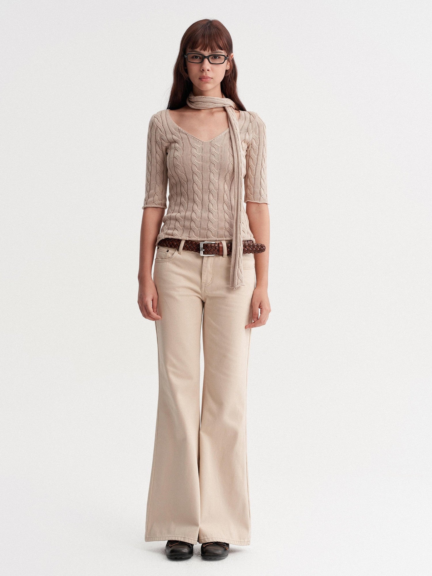 DKZ OFFICIAL Khaki Washed Pocket Button Natural Waist Micro Flare Women&