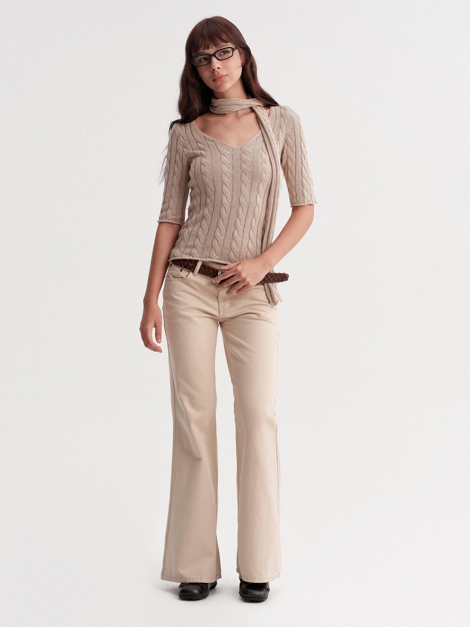 DKZ OFFICIAL Khaki Washed Pocket Button Natural Waist Micro Flare Women&