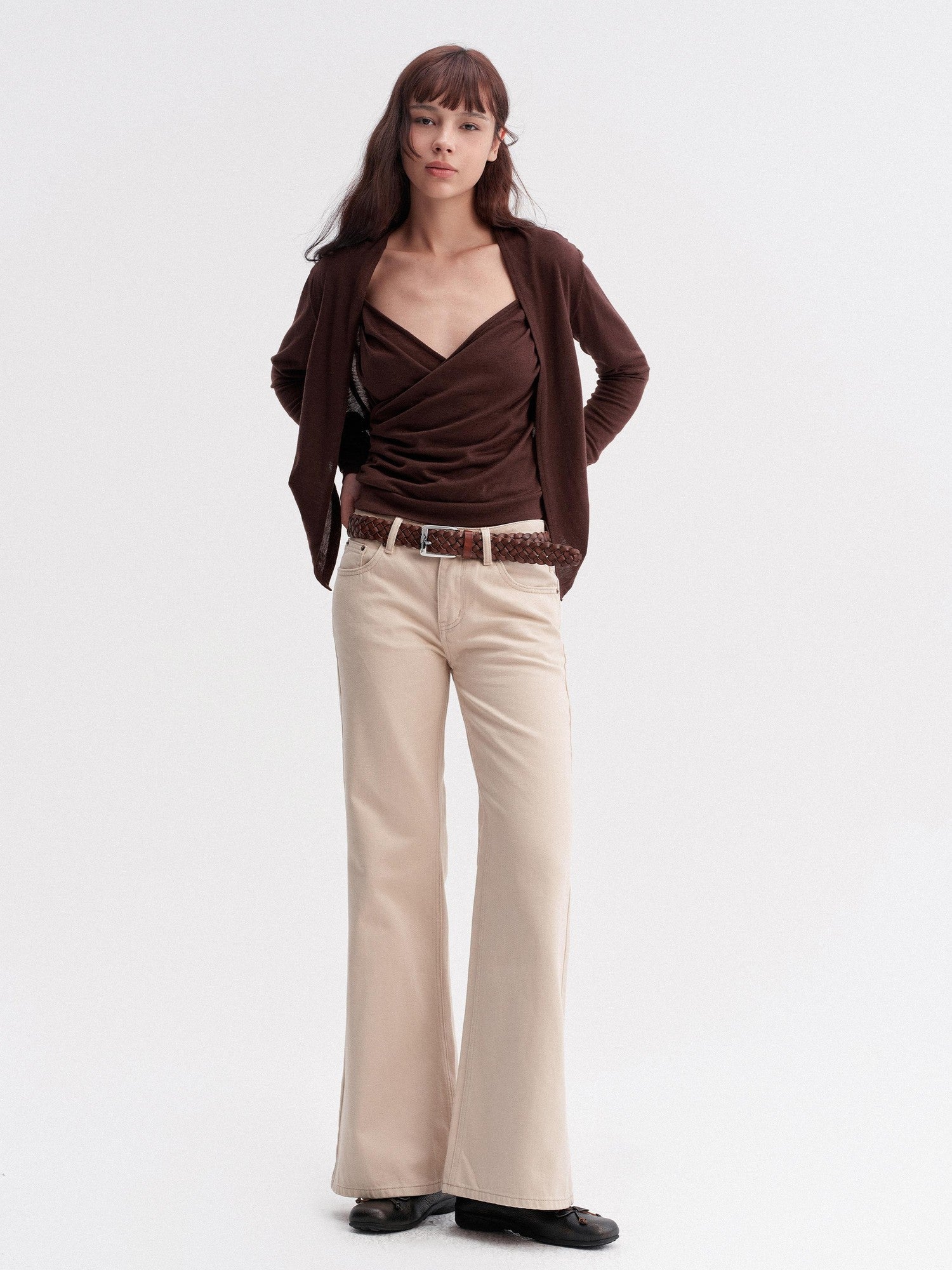 DKZ OFFICIAL Khaki Washed Pocket Button Natural Waist Micro Flare Women&