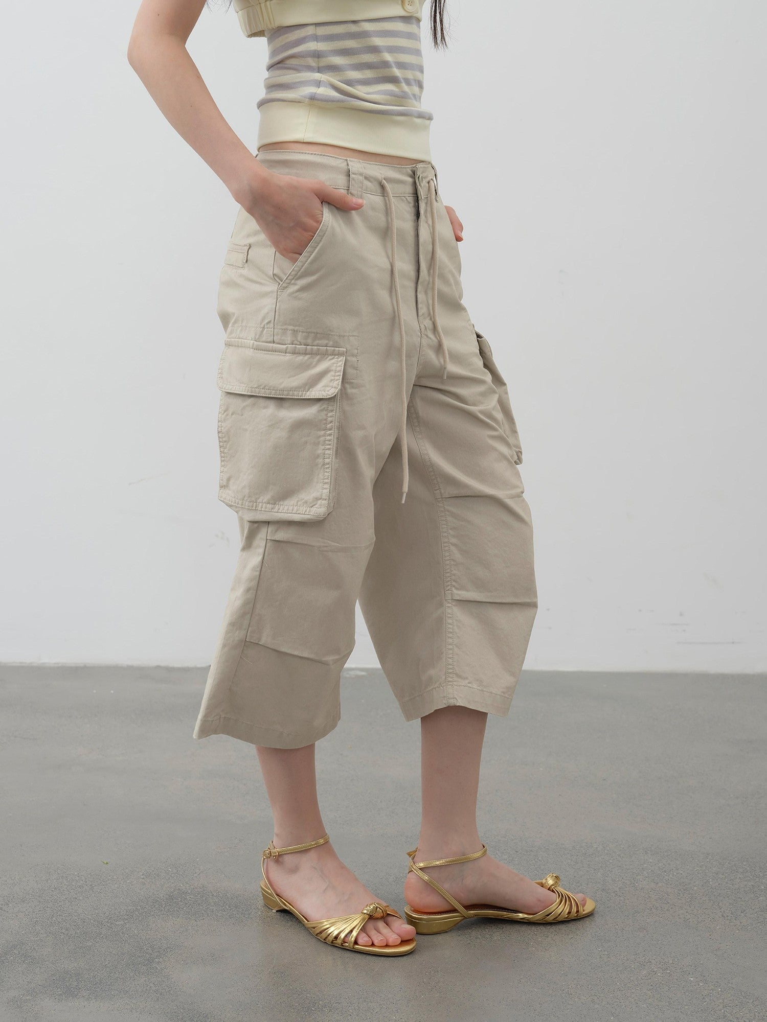 DKZ OFFICIAL Khaki Waterwash Vintage Distressed Pocket Straight Women&