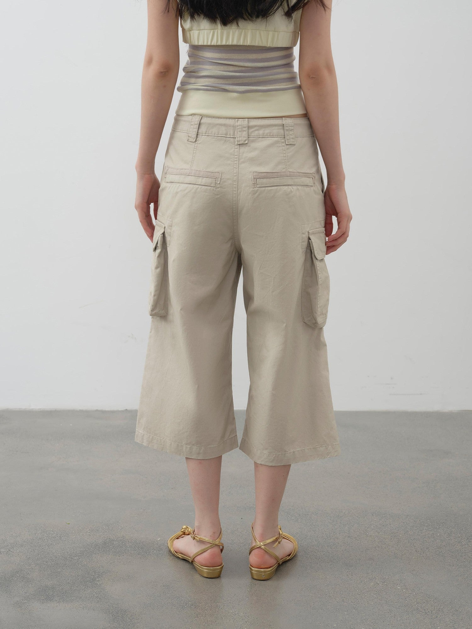 DKZ OFFICIAL Khaki Waterwash Vintage Distressed Pocket Straight Women&