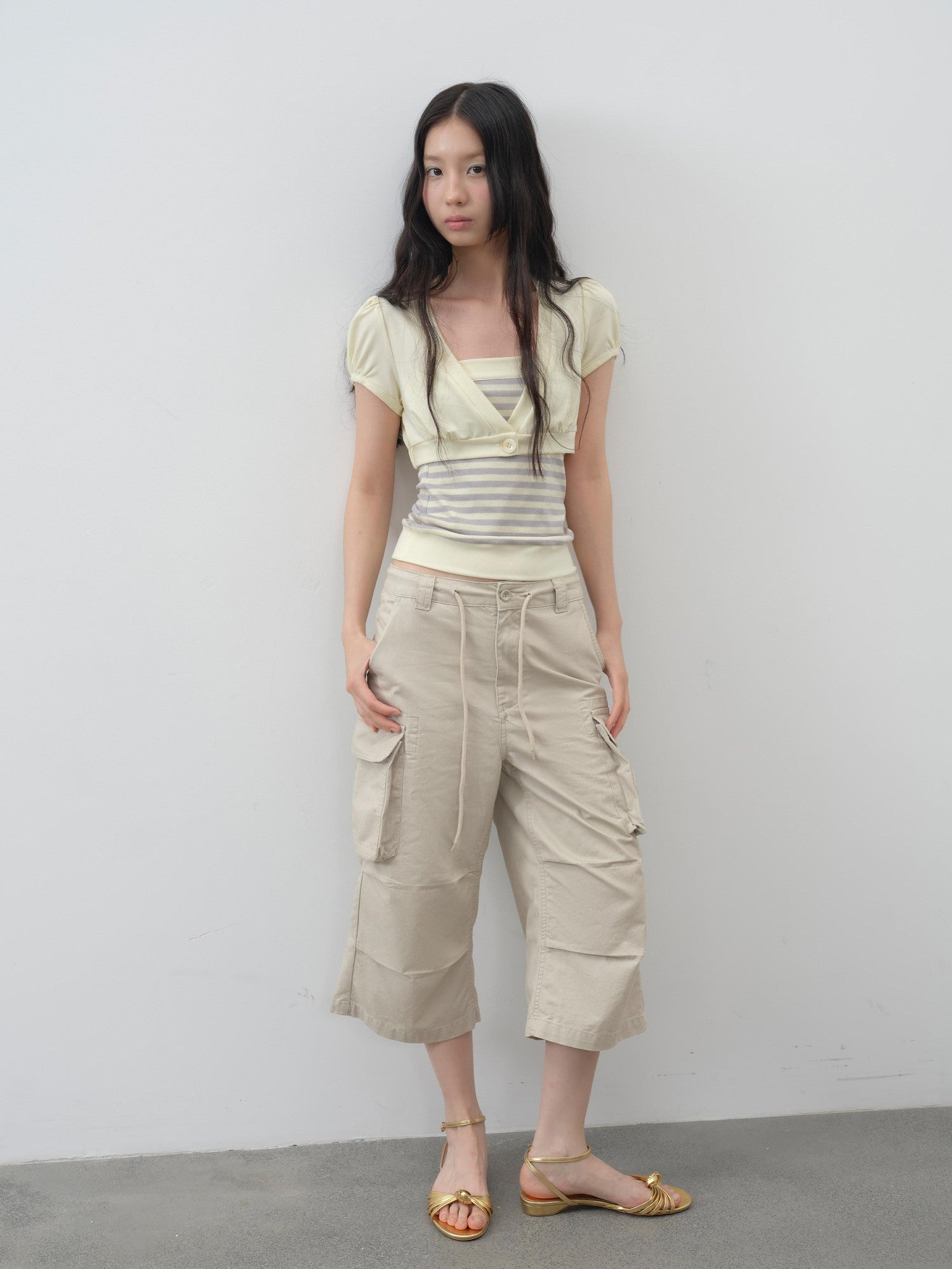 DKZ OFFICIAL Khaki Waterwash Vintage Distressed Pocket Straight Women&