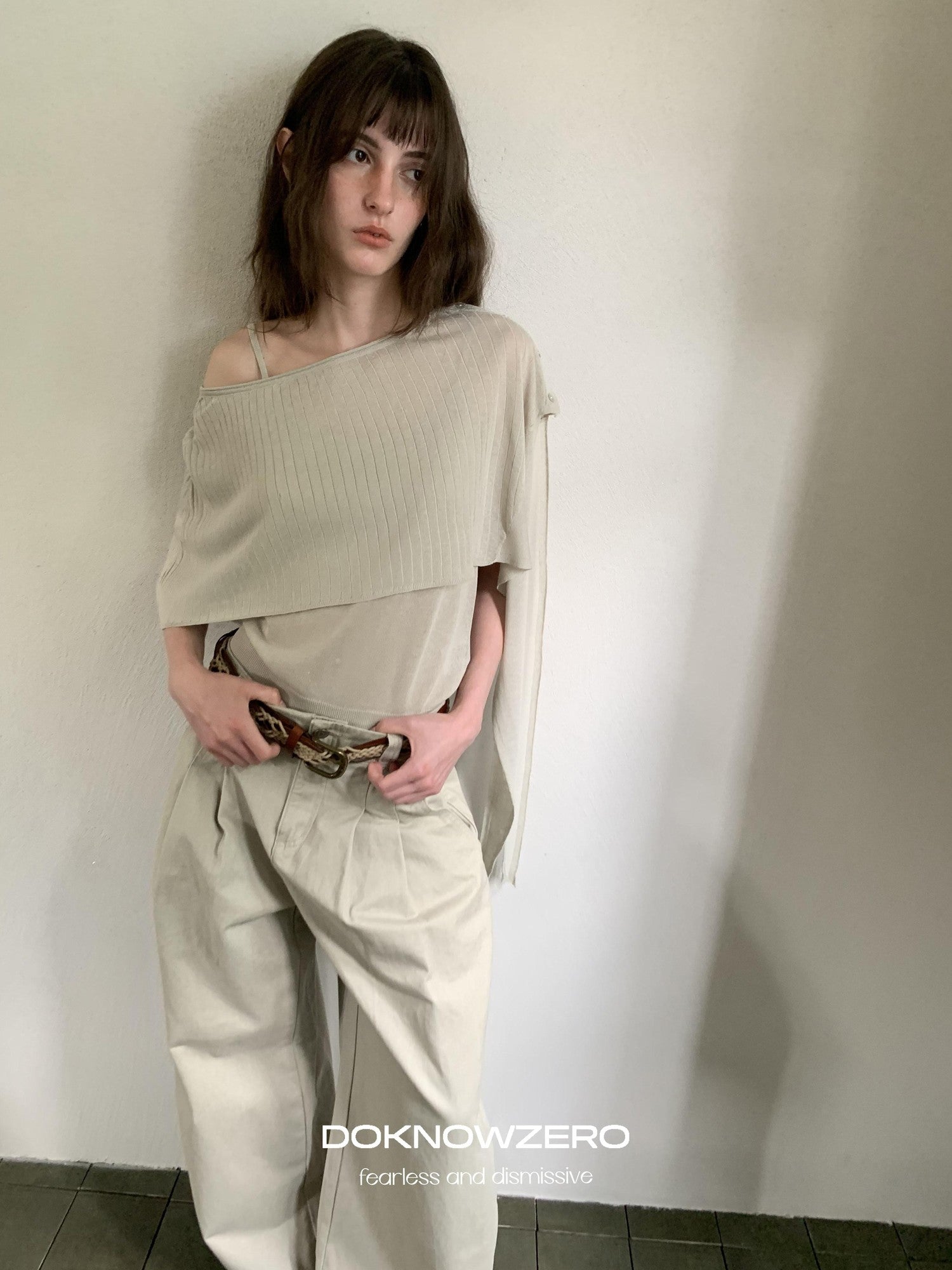 DKZ OFFICIAL Knit Cape V-neck Open Cardigan Two Piece Women&