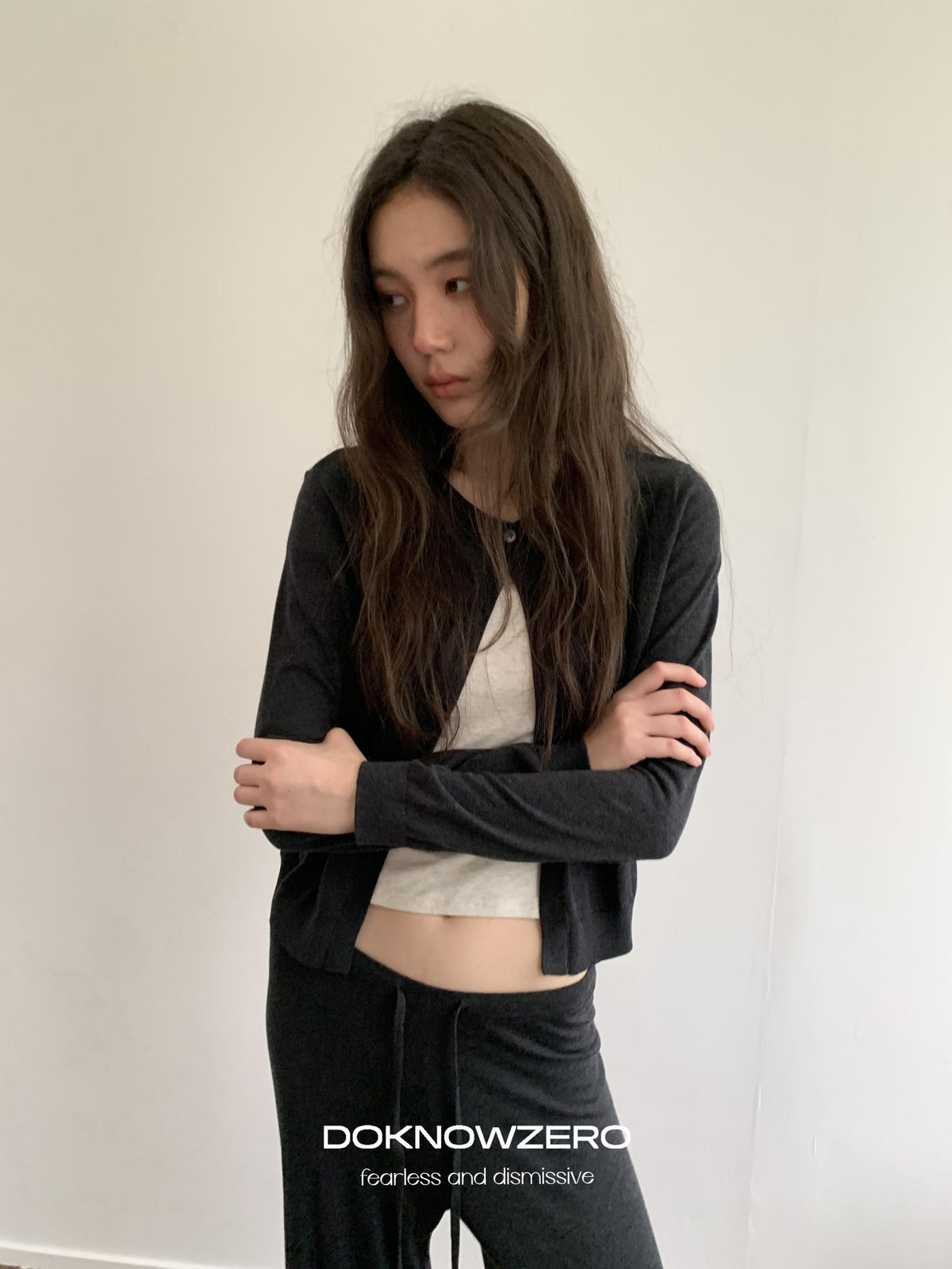 DKZ OFFICIAL Knitted Button Cardigan Elastic Waist Women&
