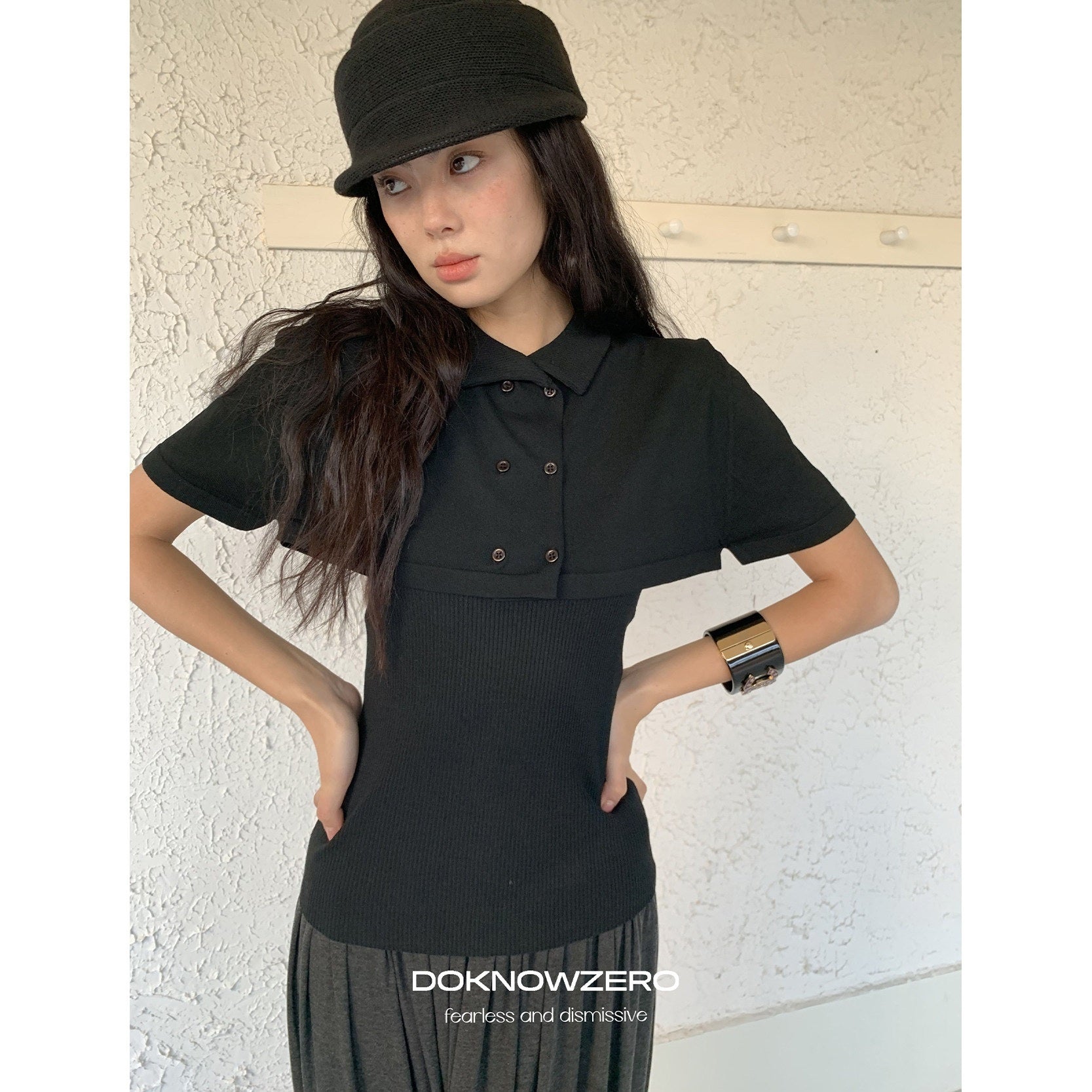 DKZ_OFFICIAL_Knitted_Double_Row_Button_Capelet_Two_Piece_Women&