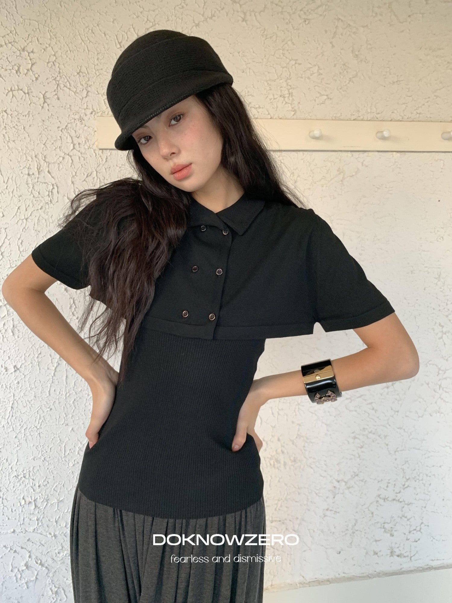 DKZ OFFICIAL Knitted Double Row Button Capelet Two Piece Women&