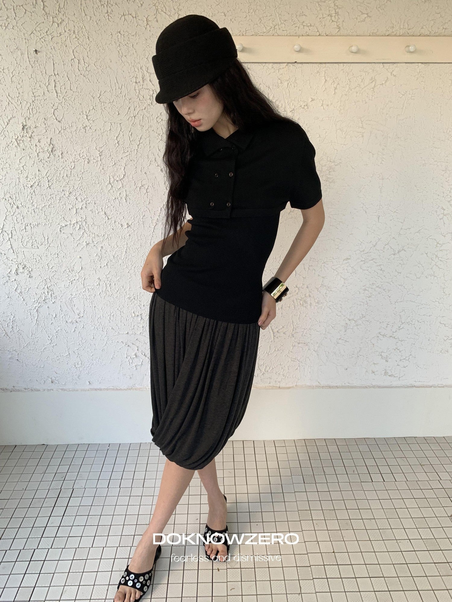 DKZ OFFICIAL Knitted Double Row Button Capelet Two Piece Women&