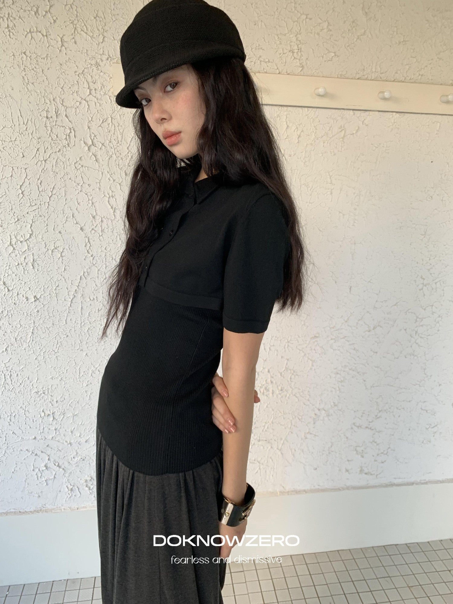 DKZ OFFICIAL Knitted Double Row Button Capelet Two Piece Women&