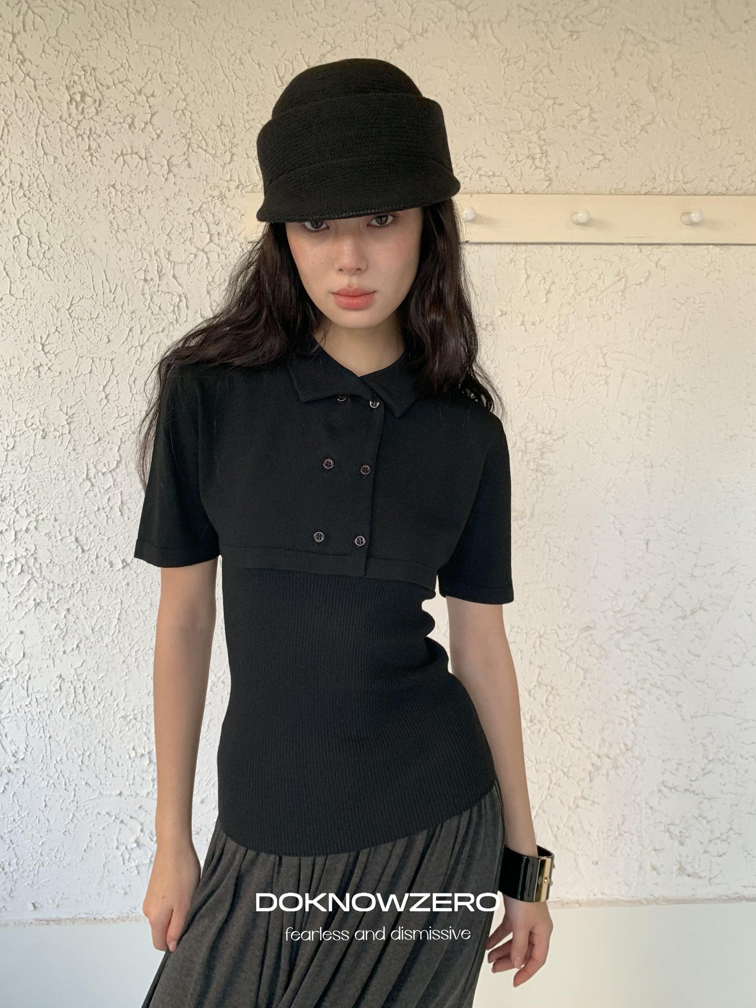 DKZ OFFICIAL Knitted Double Row Button Capelet Two Piece Women&