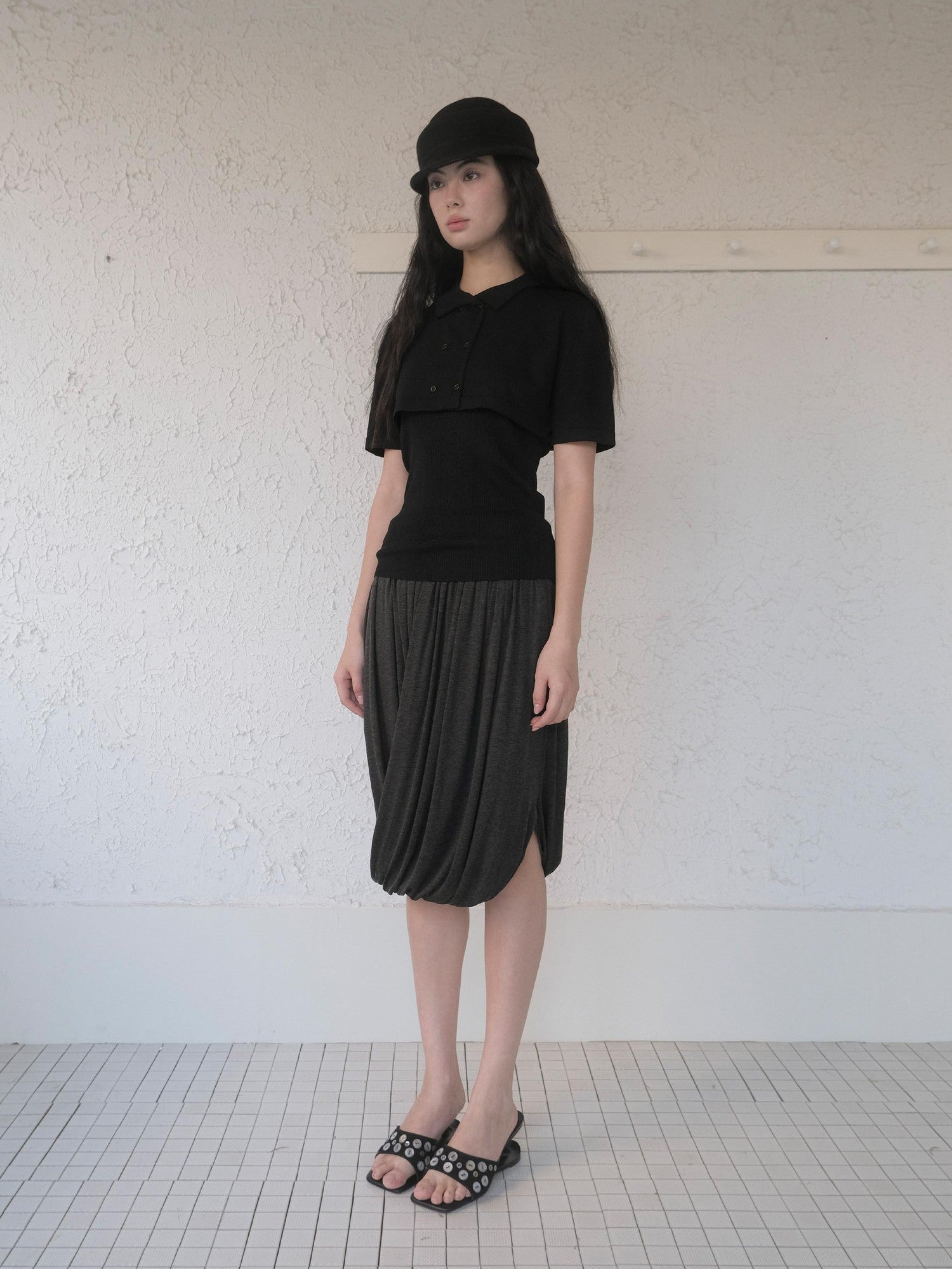 DKZ OFFICIAL Knitted Double Row Button Capelet Two Piece Women&