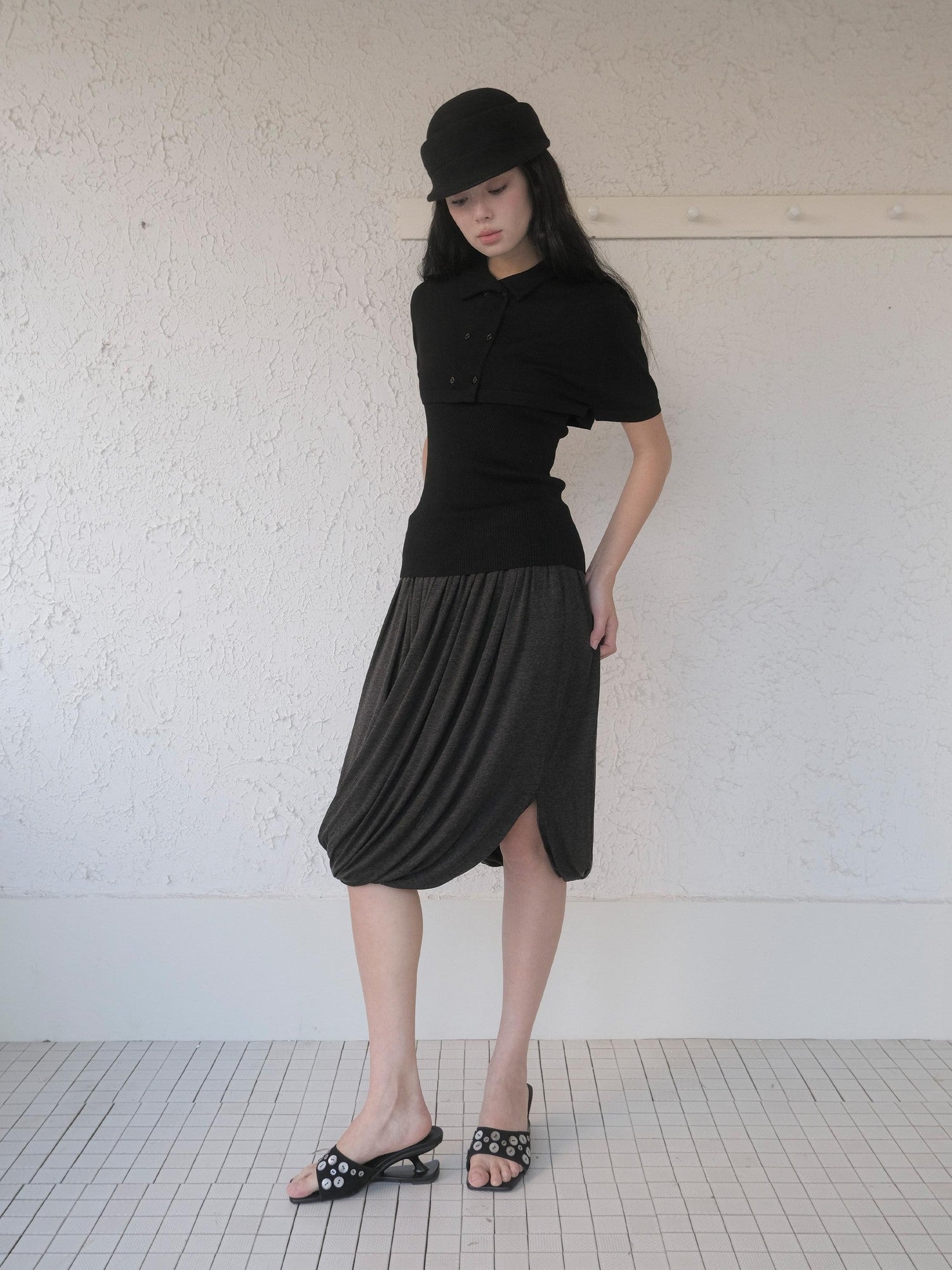 DKZ OFFICIAL Knitted Double Row Button Capelet Two Piece Women&