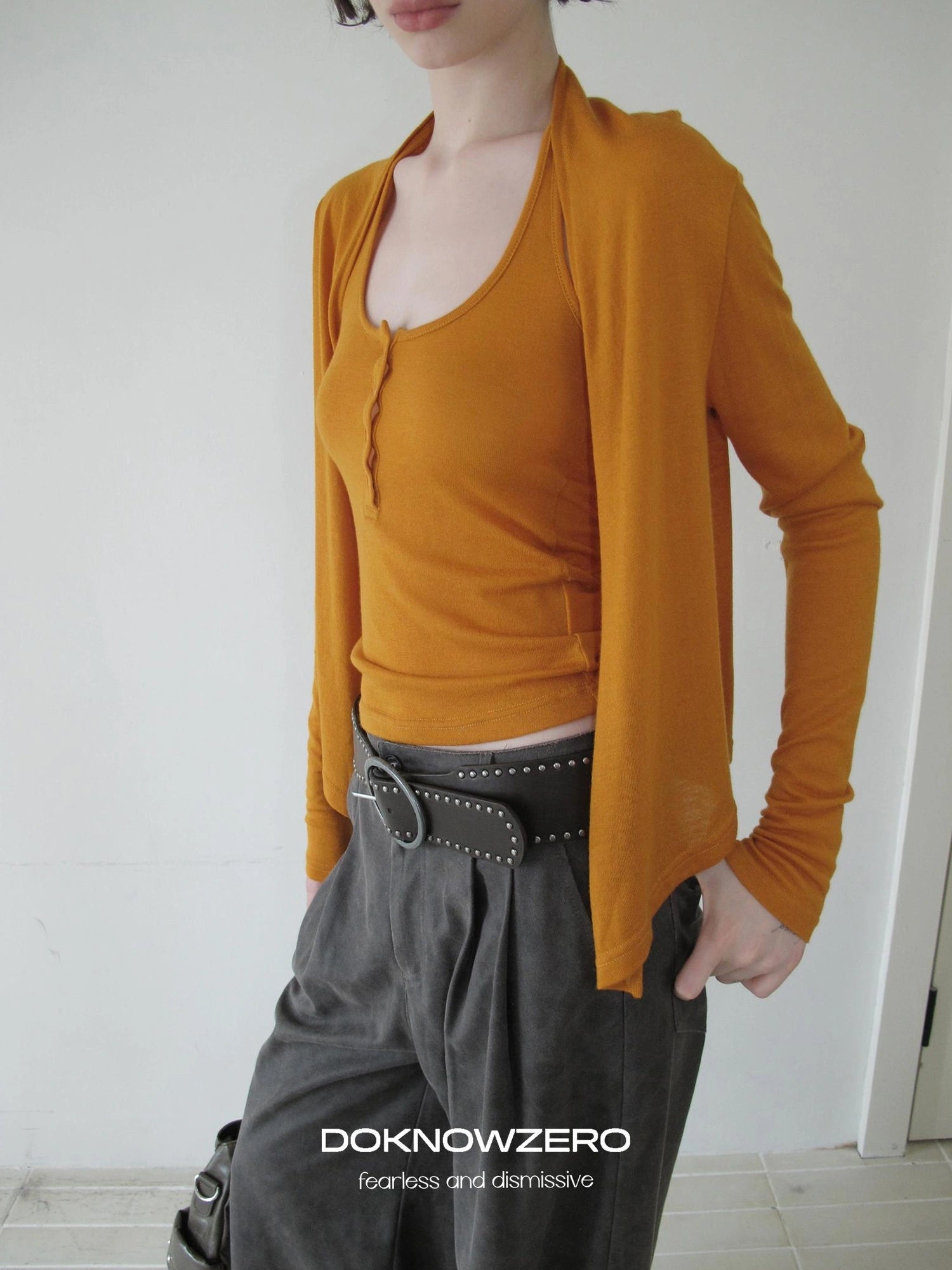 DKZ OFFICIAL Knitted Halter Vest And Cardigan Two Piece Set