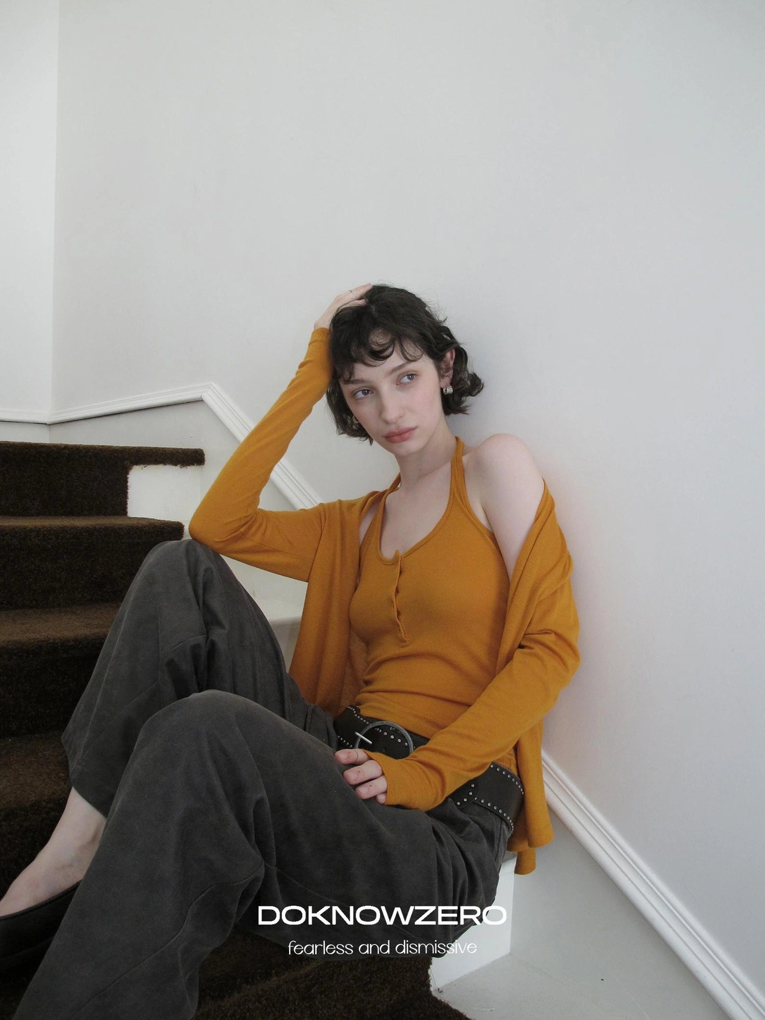 DKZ OFFICIAL Knitted Halter Vest And Cardigan Two Piece Set