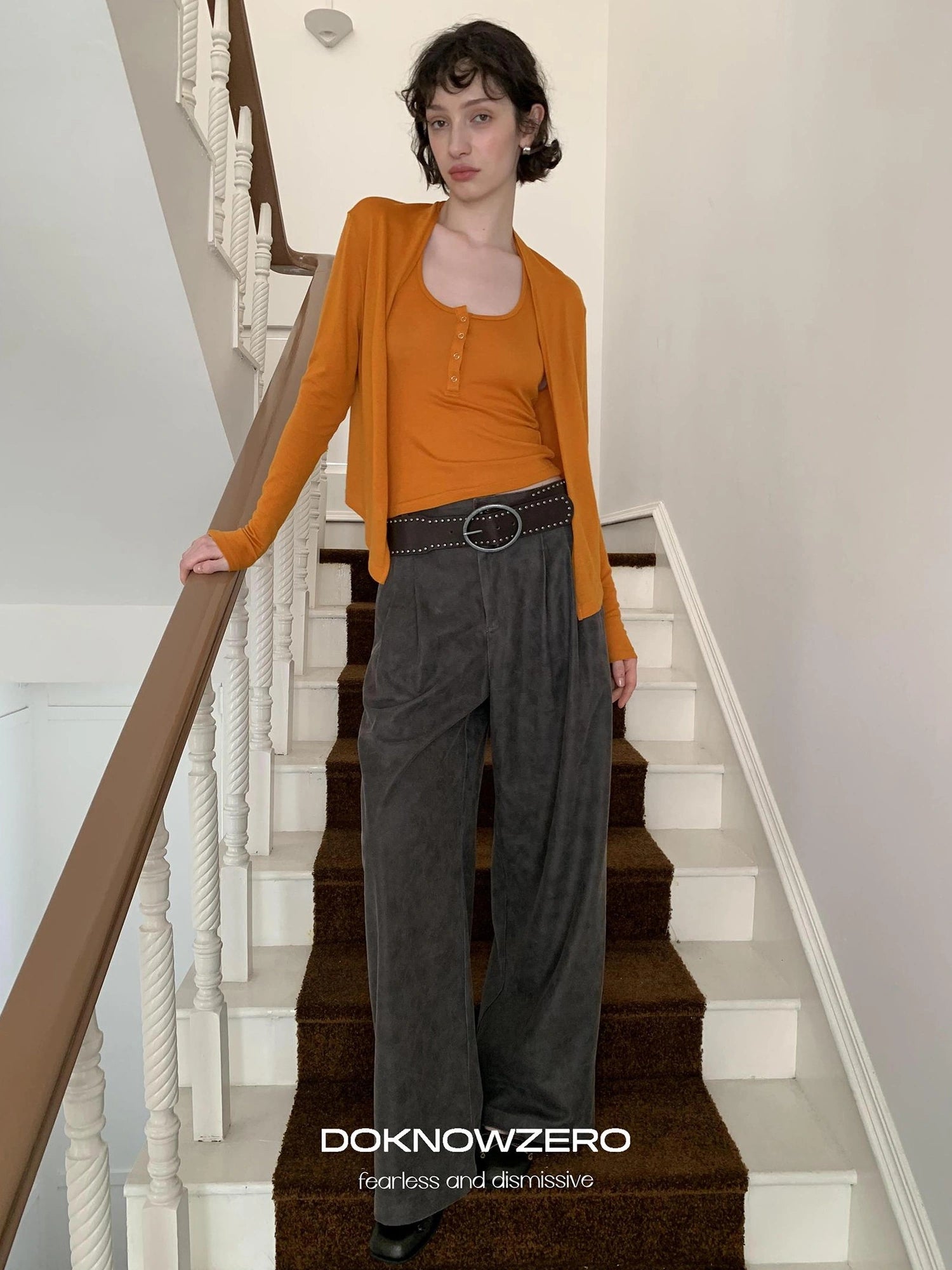 DKZ OFFICIAL Knitted Halter Vest And Cardigan Two Piece Set