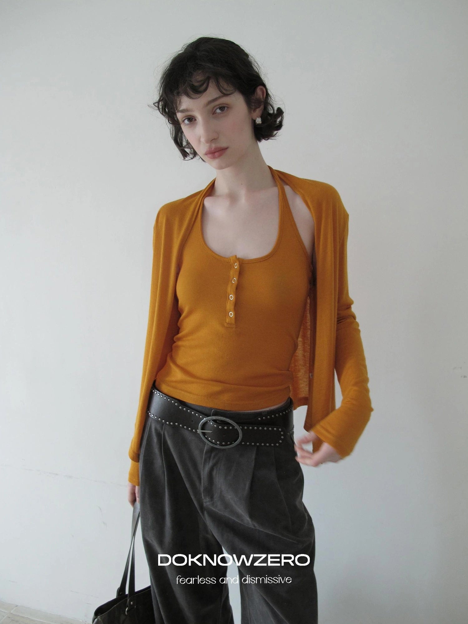 DKZ OFFICIAL Knitted Halter Vest And Cardigan Two Piece Set