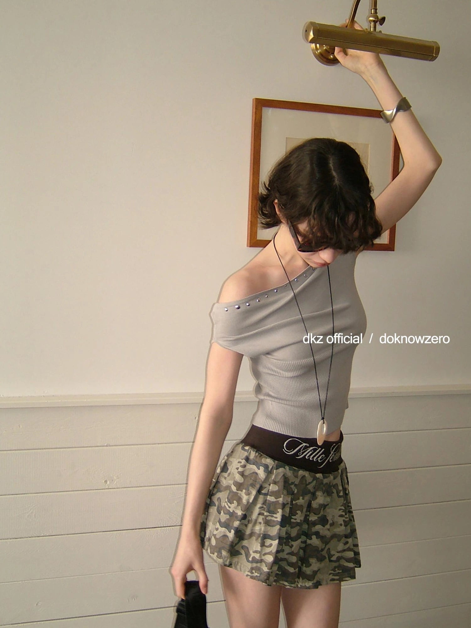 DKZ OFFICIAL Knitted Waist Camouflage A Line Skirt