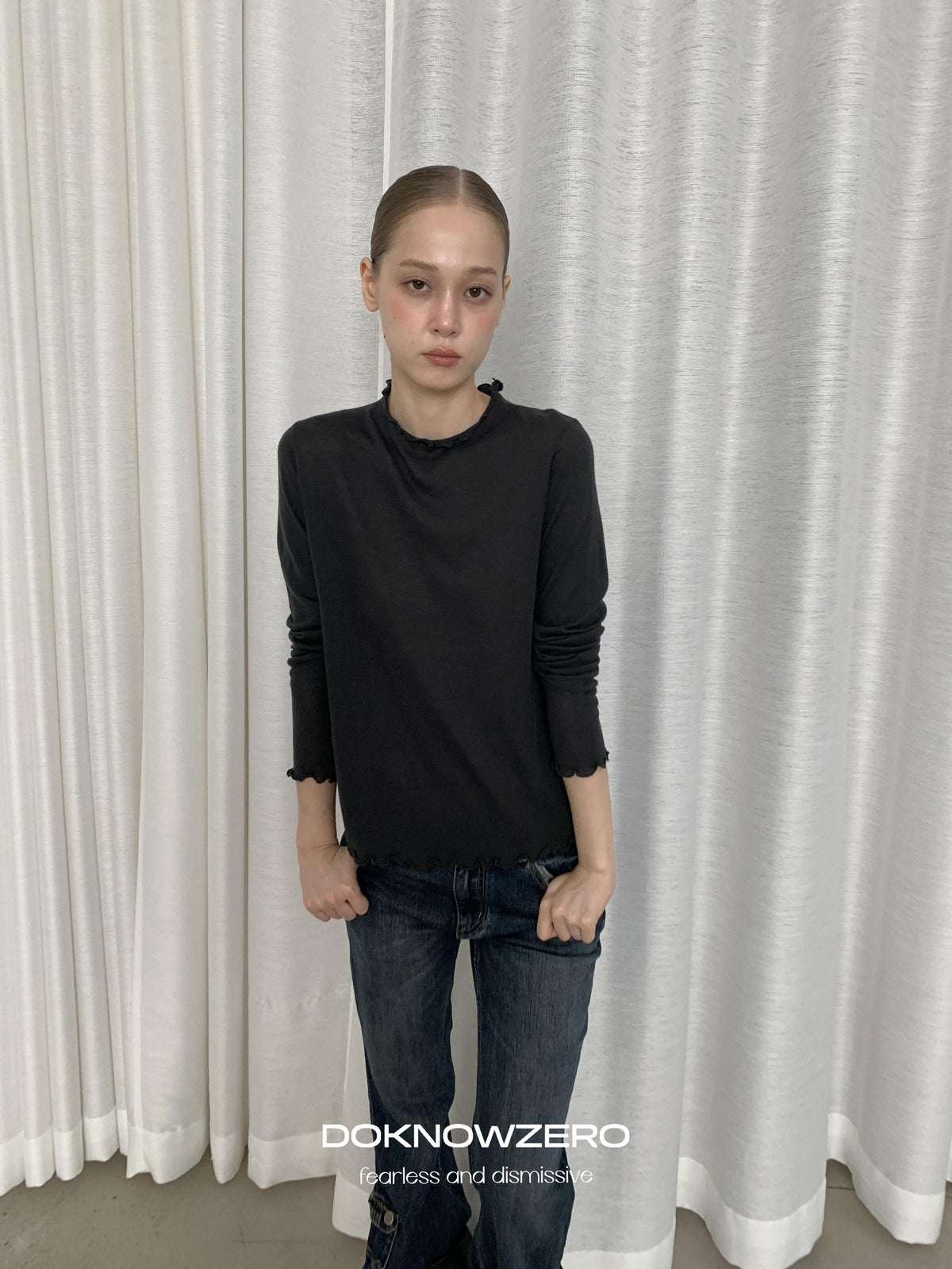 DKZ OFFICIAL Lace Trim Half Turtleneck Knit Women&
