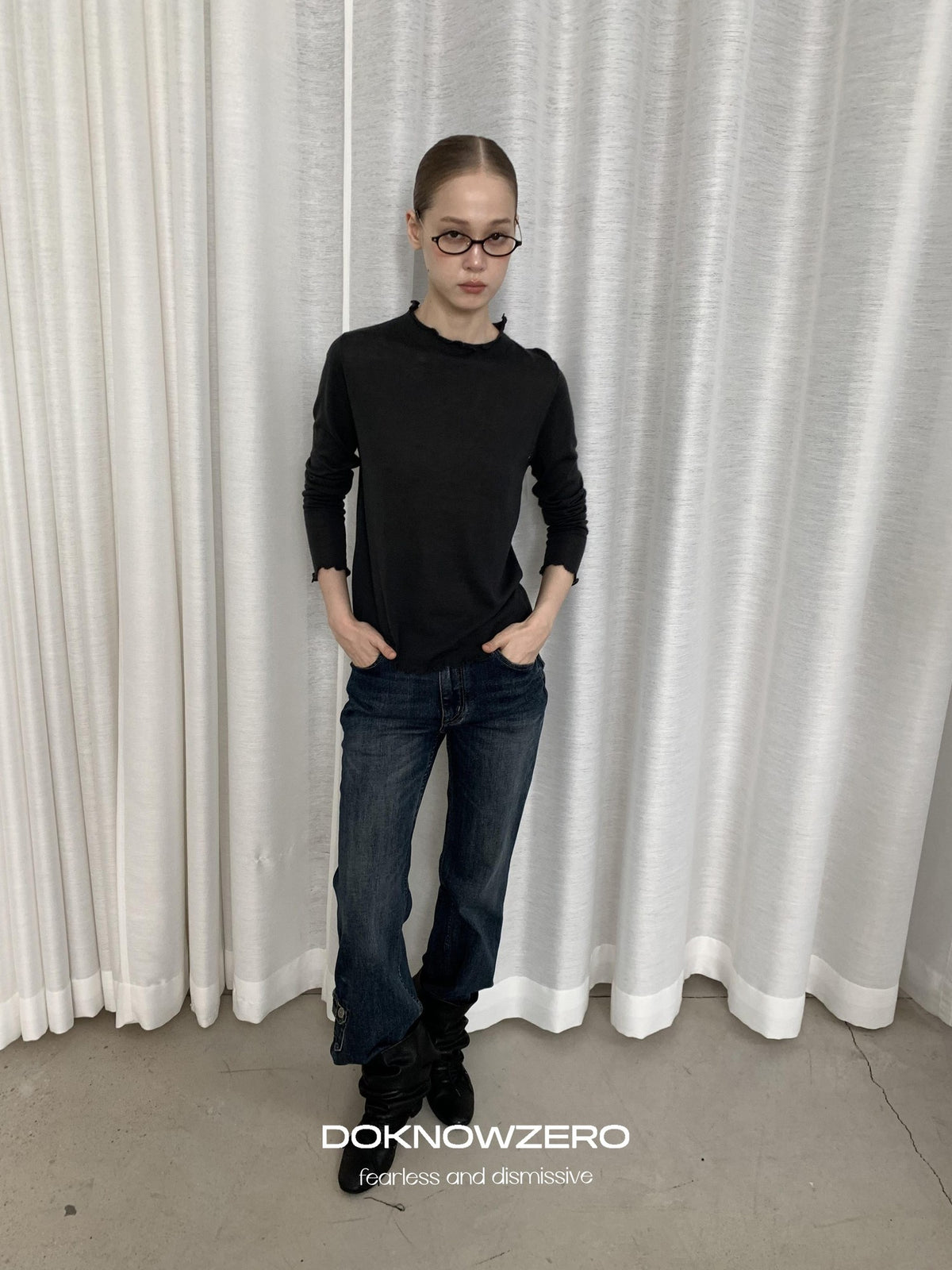 DKZ OFFICIAL Lace Trim Half Turtleneck Knit Women&