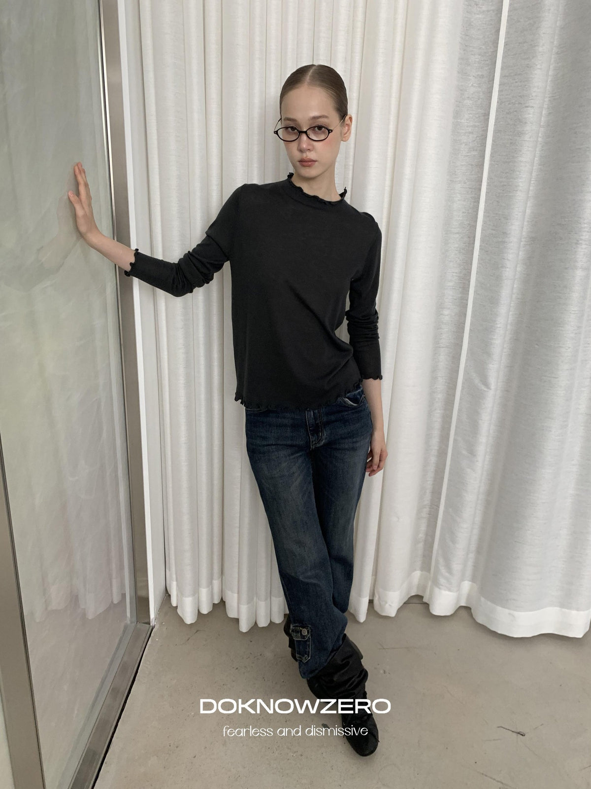 DKZ OFFICIAL Lace Trim Half Turtleneck Knit Women&