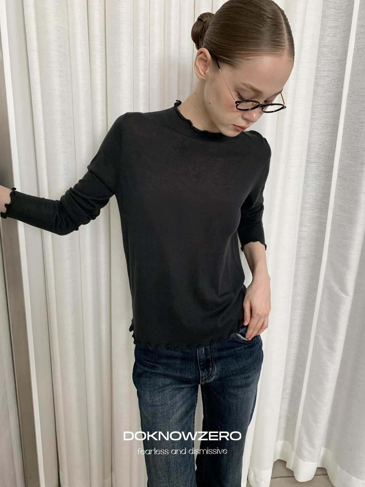 DKZ OFFICIAL Lace Trim Half Turtleneck Knit Women&