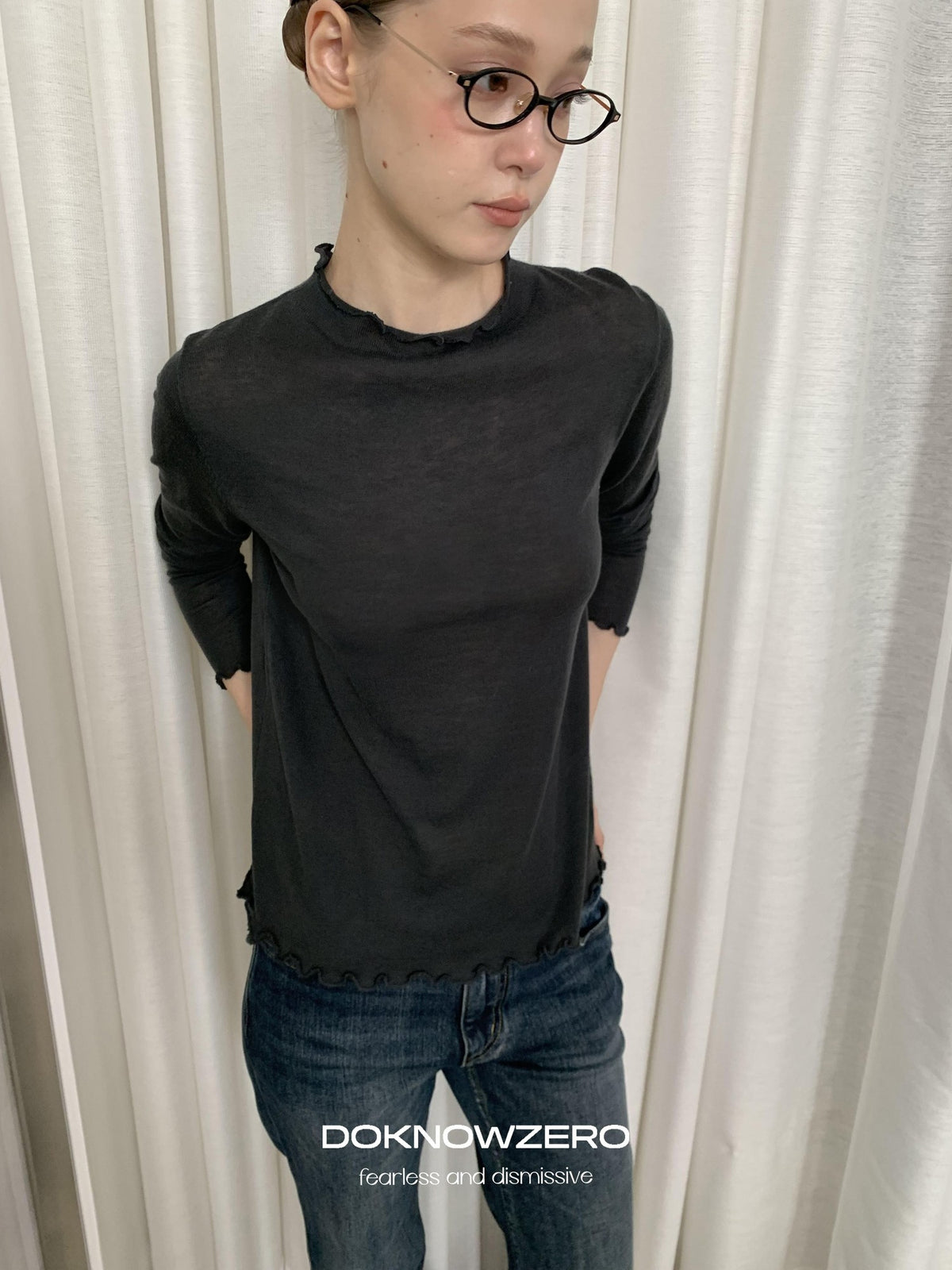DKZ OFFICIAL Lace Trim Half Turtleneck Knit Women&