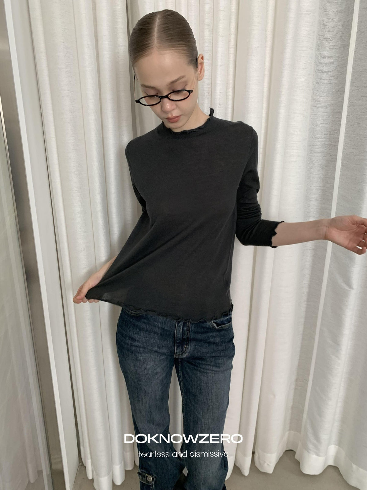 DKZ OFFICIAL Lace Trim Half Turtleneck Knit Women&