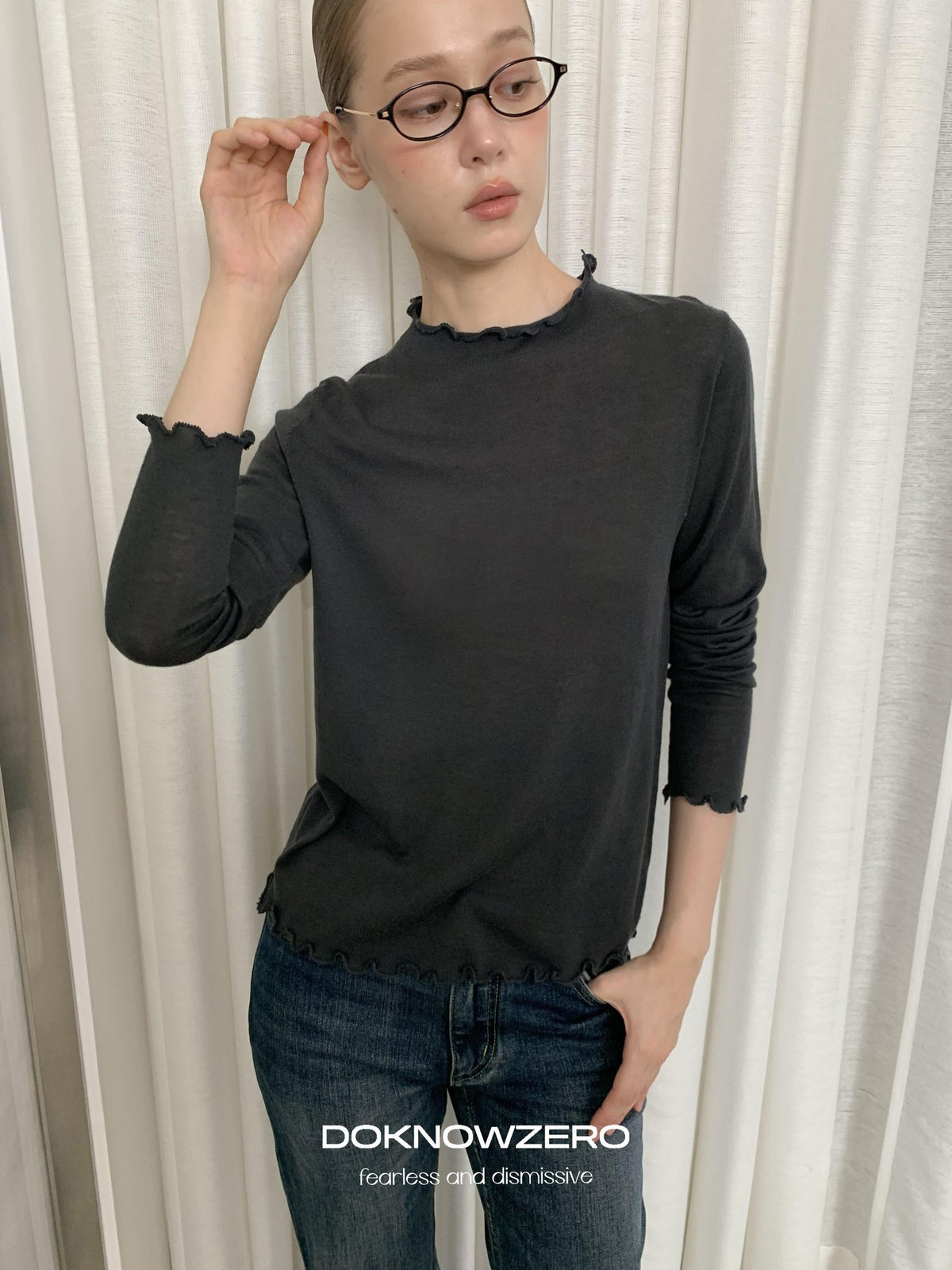 DKZ OFFICIAL Lace Trim Half Turtleneck Knit Women&