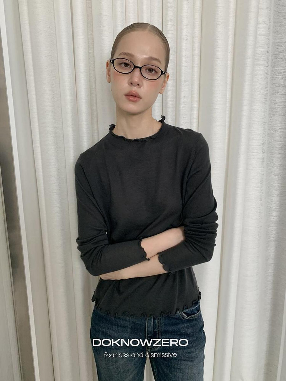 DKZ OFFICIAL Lace Trim Half Turtleneck Knit Women&