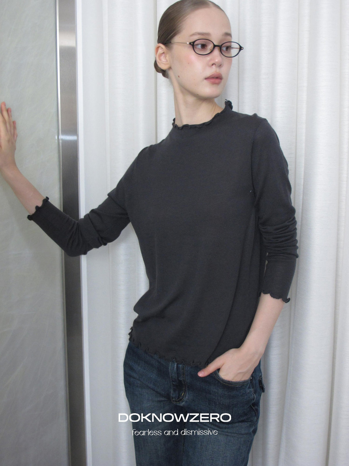 DKZ OFFICIAL Lace Trim Half Turtleneck Knit Women&