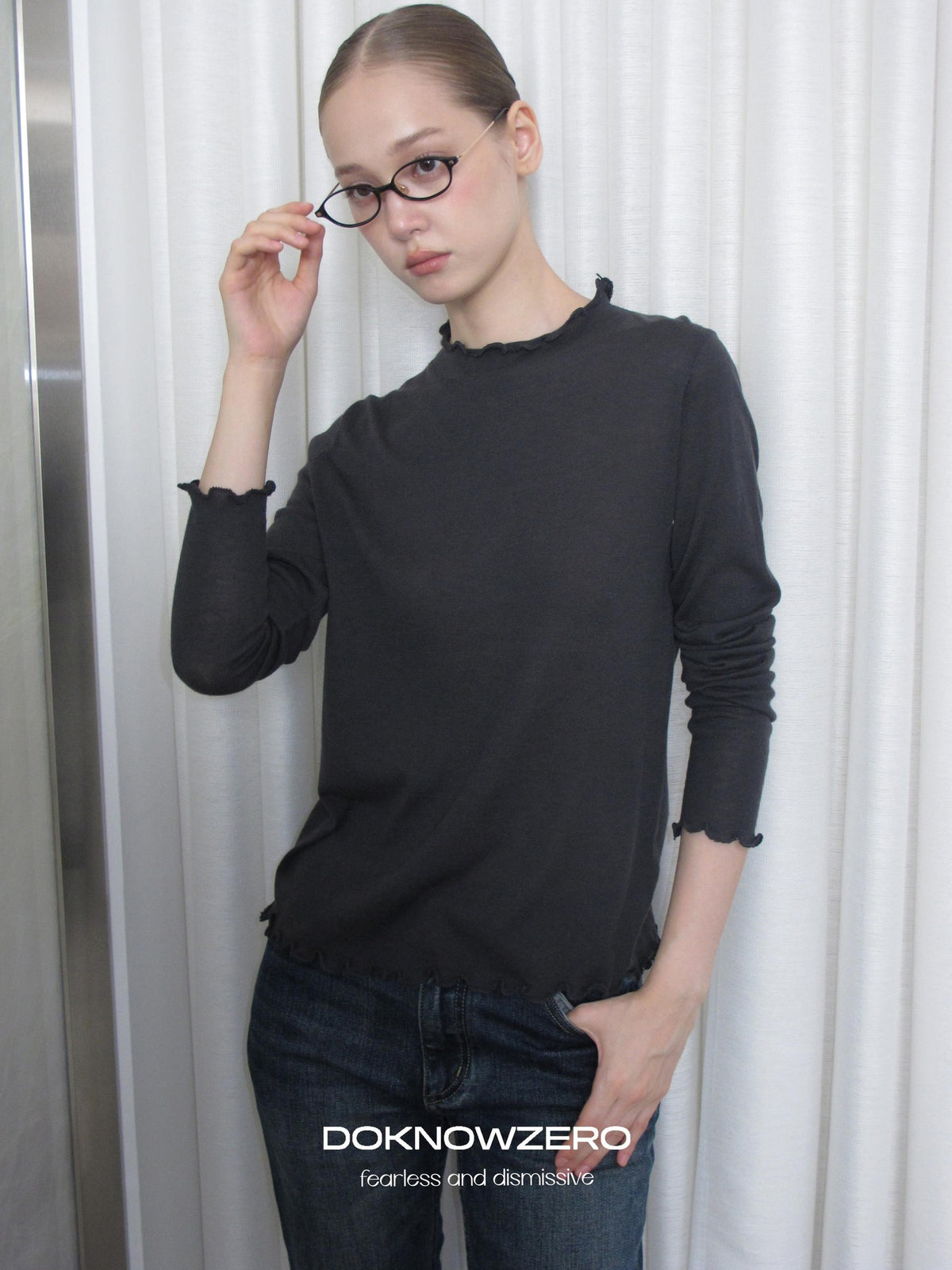 DKZ OFFICIAL Lace Trim Half Turtleneck Knit Women&