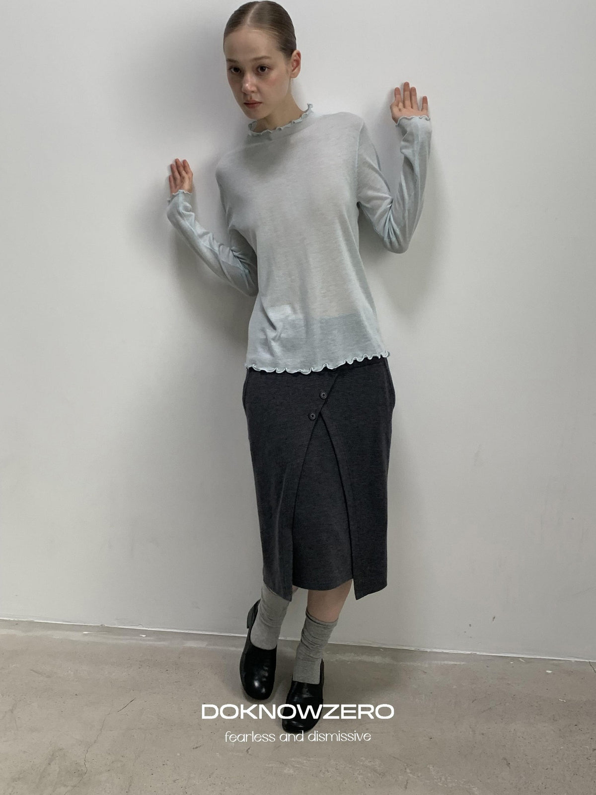 DKZ OFFICIAL Lace Trim Half Turtleneck Knit Women&