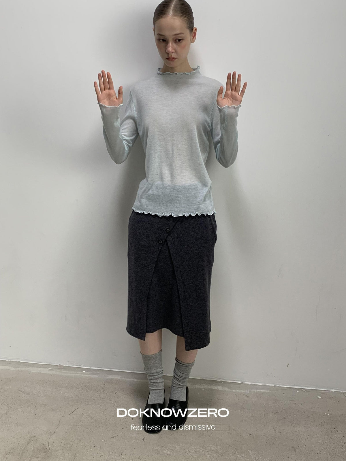 DKZ OFFICIAL Lace Trim Half Turtleneck Knit Women&