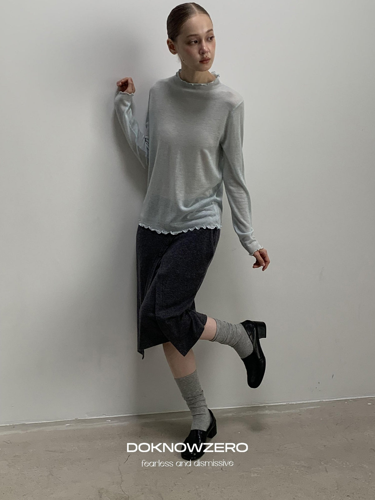 DKZ OFFICIAL Lace Trim Half Turtleneck Knit Women&