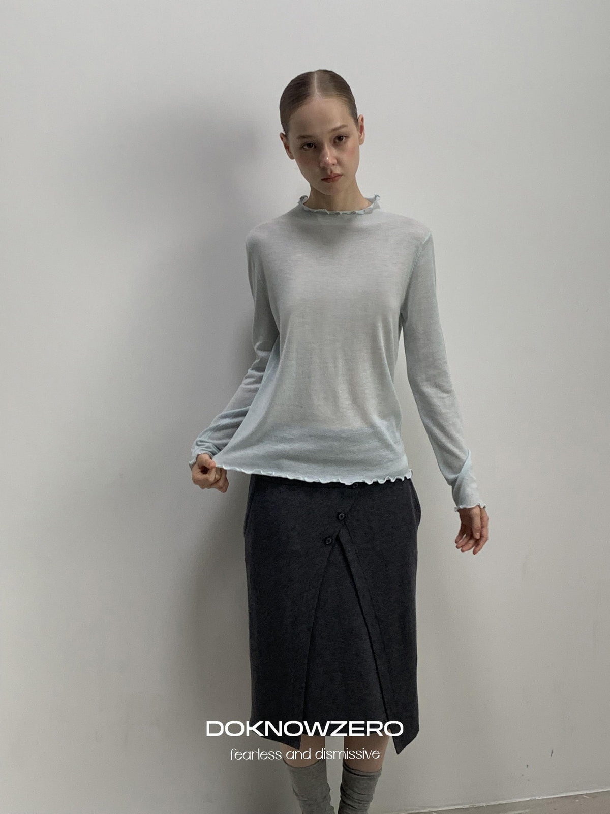 DKZ OFFICIAL Lace Trim Half Turtleneck Knit Women&