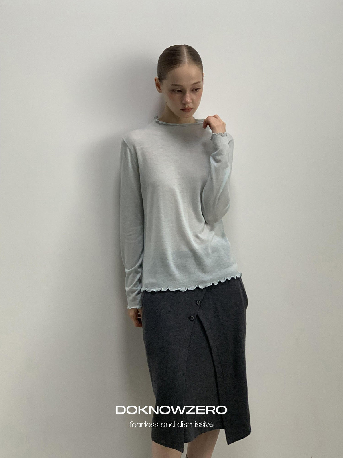 DKZ OFFICIAL Lace Trim Half Turtleneck Knit Women&