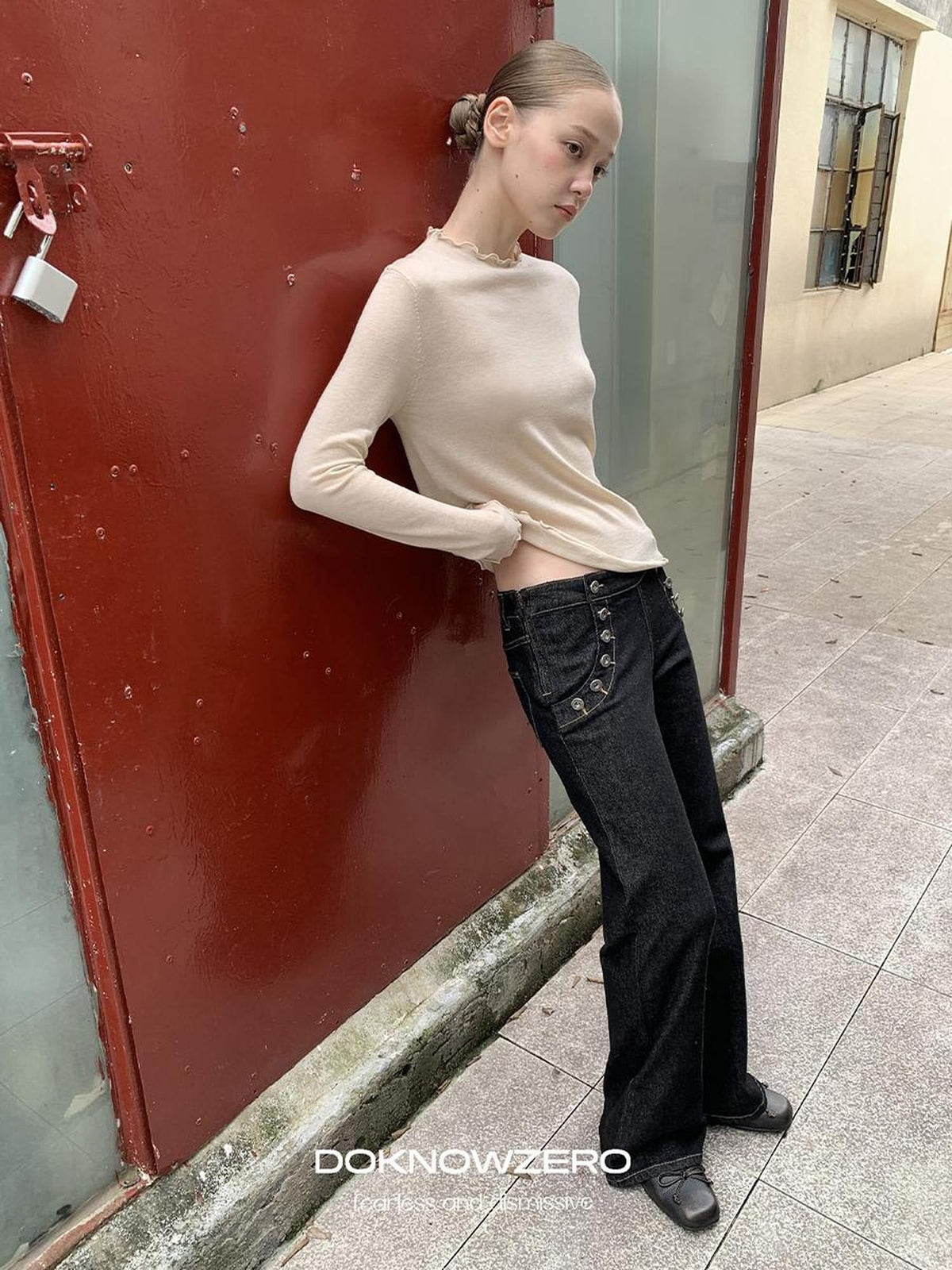 DKZ OFFICIAL Lace Trim Half Turtleneck Knit Women&