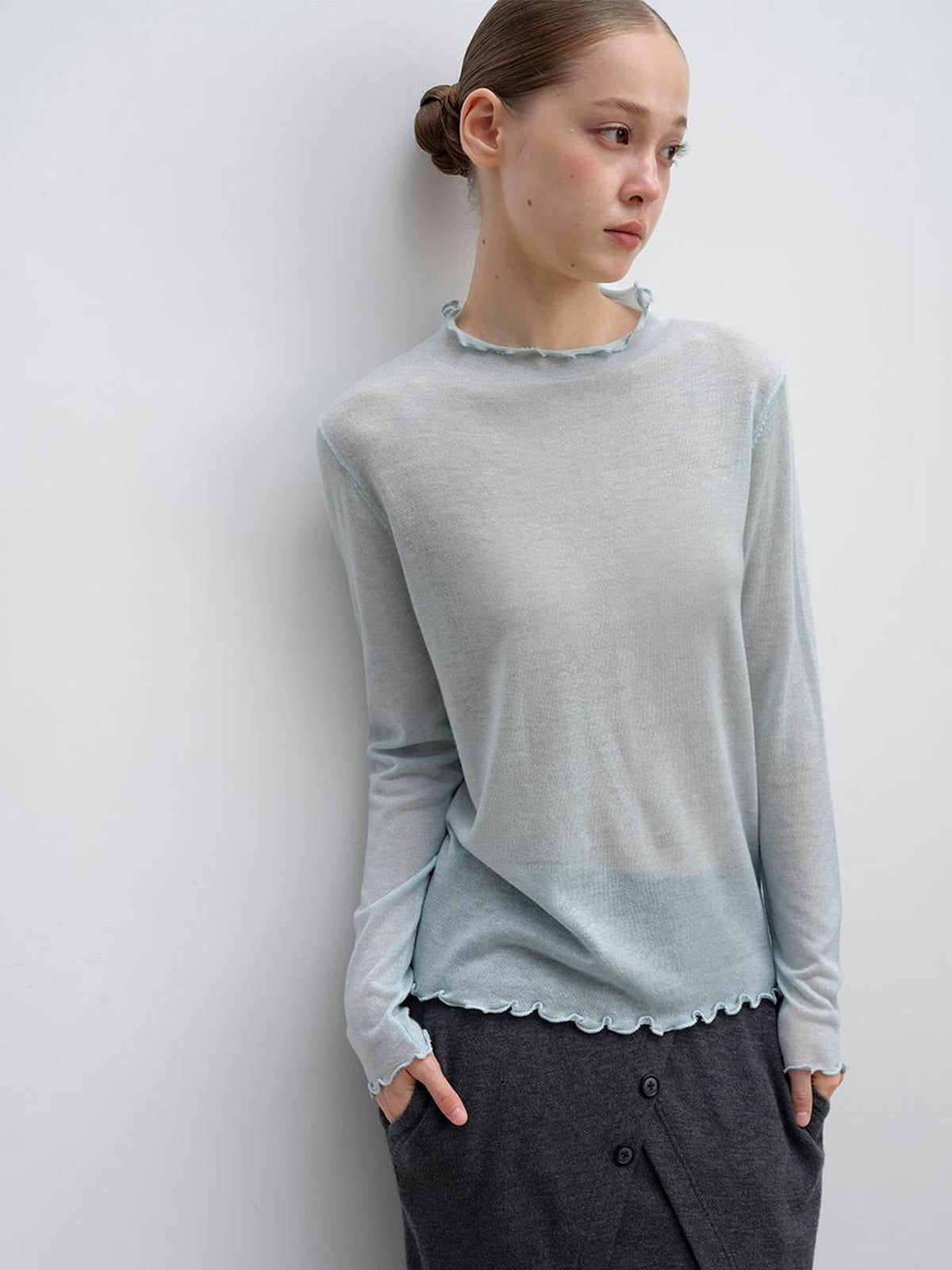 DKZ OFFICIAL Lace Trim Half Turtleneck Knit Women&