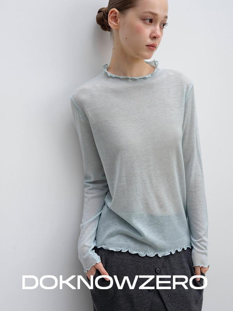 DKZ OFFICIAL Lace Trim Half Turtleneck Knit Women&