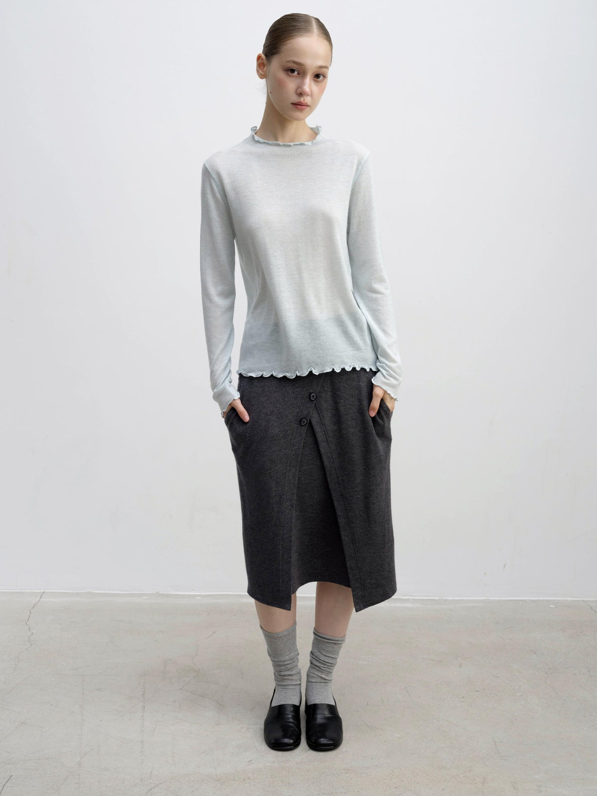 DKZ OFFICIAL Lace Trim Half Turtleneck Knit Women&