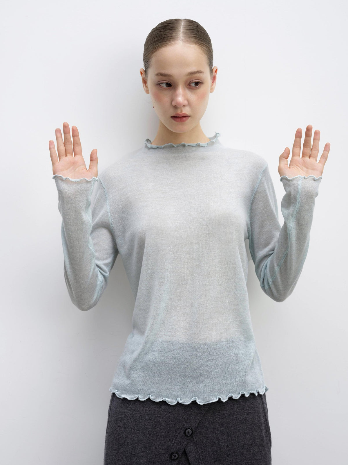 DKZ OFFICIAL Lace Trim Half Turtleneck Knit Women&