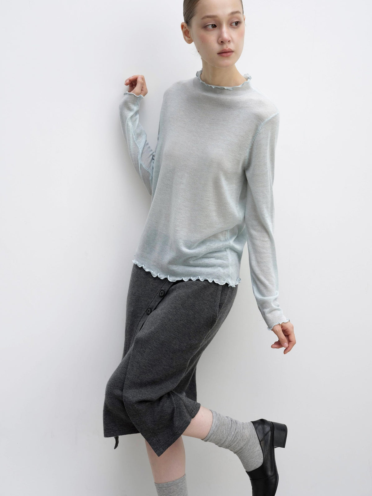 DKZ OFFICIAL Lace Trim Half Turtleneck Knit Women&
