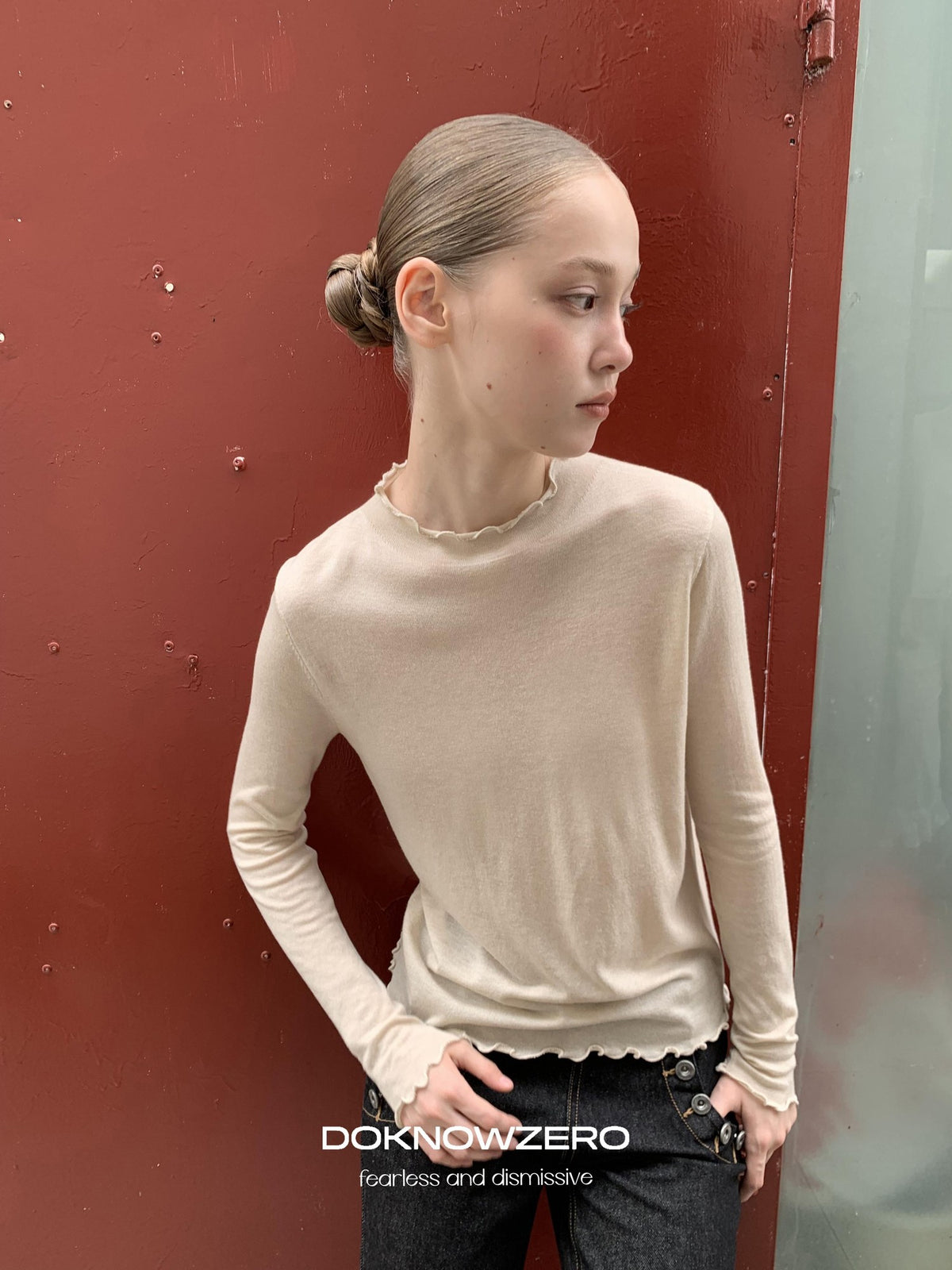 DKZ OFFICIAL Lace Trim Half Turtleneck Knit Women&